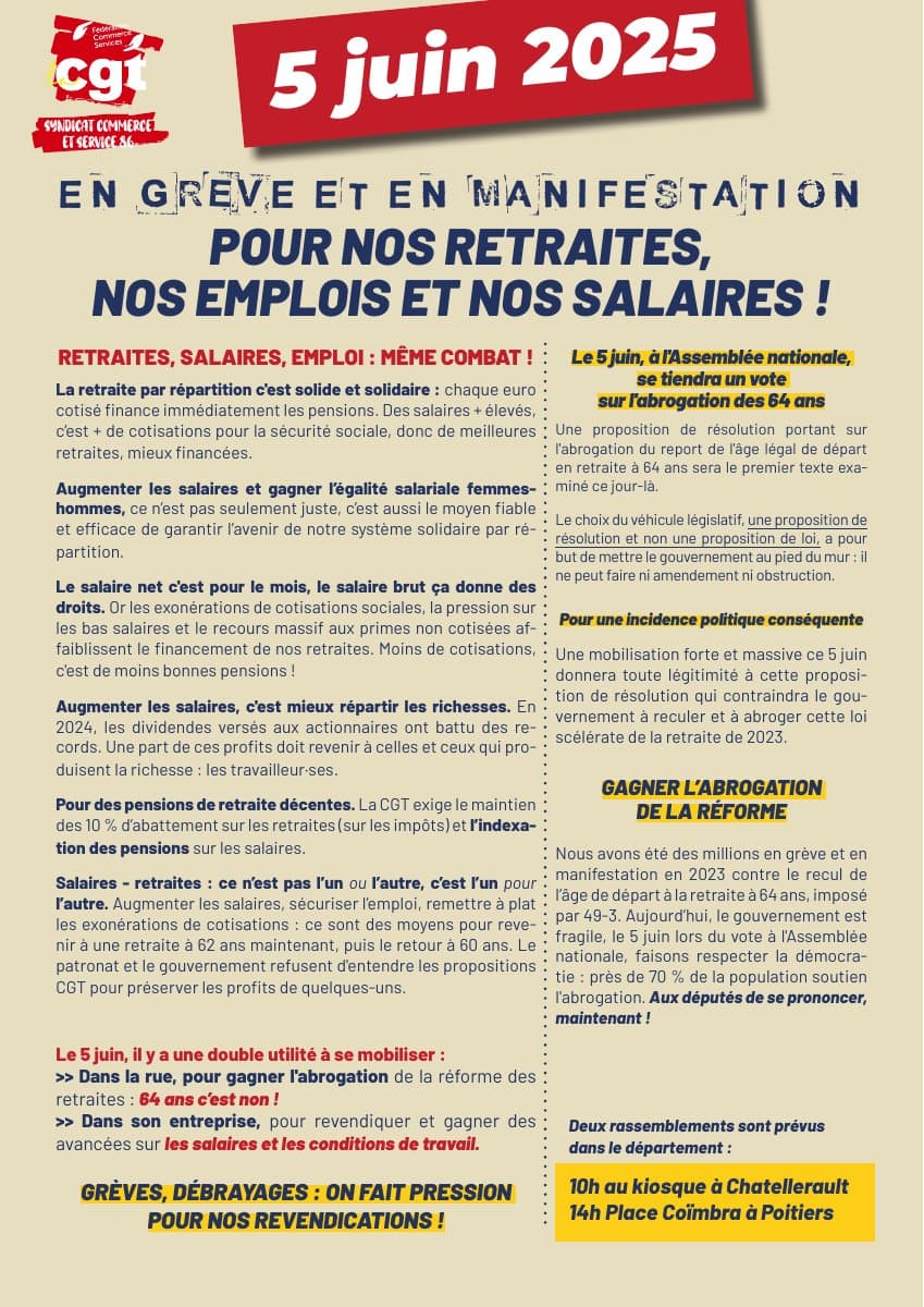 5 juin 2025 : grève et manifestation pour les retraites et salaires
