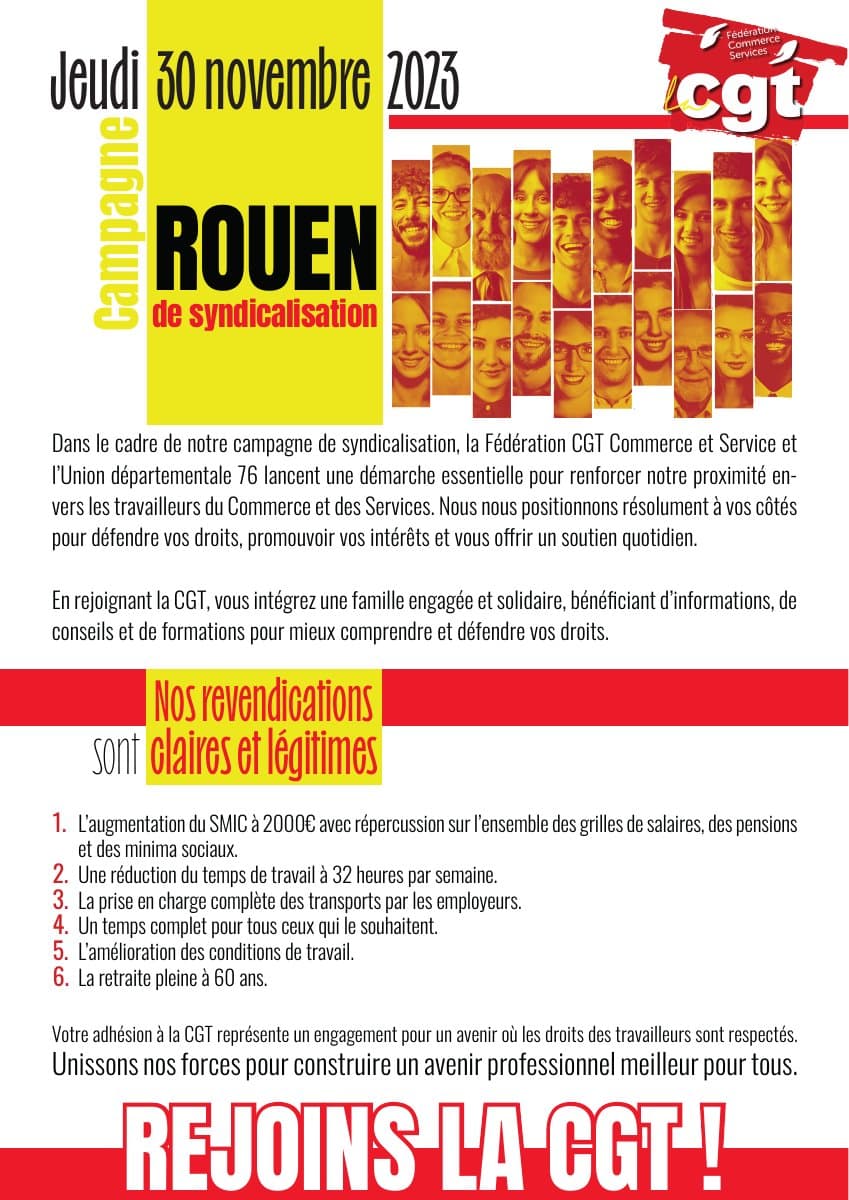 Rouen : campagne de syndicalisation le 30 novembre 2023