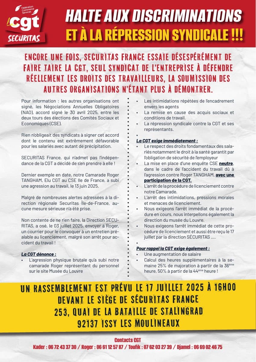 Halte aux discriminations et à la répression syndicale chez Securitas !